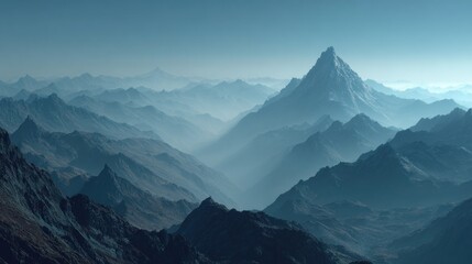 Mystical mountain ranges blanketed in blue haze and atmospheric perspective
