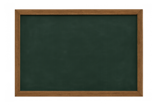 Empty green chalkboard with wooden frame, space for text, blackboard concept on transparent background