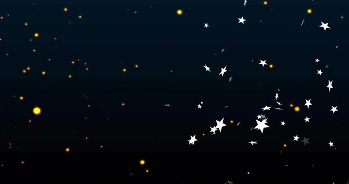 Golden sparkles growing, white star cluster moving inward, swirling then dispersing across gradient