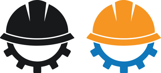 Hard hat on gear icon silhouette