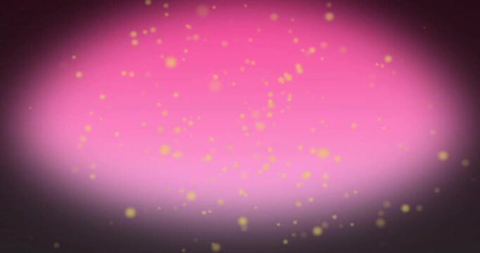 Pink oval glow pulsing and emitting yellow sparkles while drifting down, dark vignette for contrast