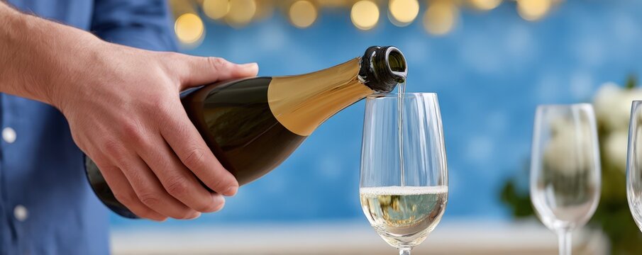 Celebratory champagne bottle opening at festive occasion for joyful gathering