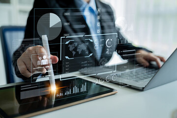 A comprehensive business intelligence dashboard for data analysis. The interface displays global metrics, team performance charts, and financial reports for strategic planning. Fermion