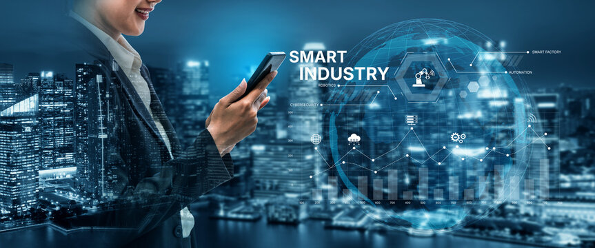 Smart industry dashboard combining automation, robotics, cloud integration, cybersecurity, and data analytics to support intelligent factory systems and real-time monitoring Vouch