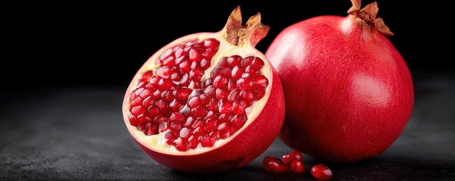Close-up of pomegranate on black background for food and health concepts