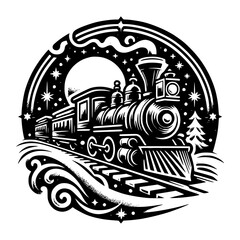 Winter Night Steam Train Illustration
