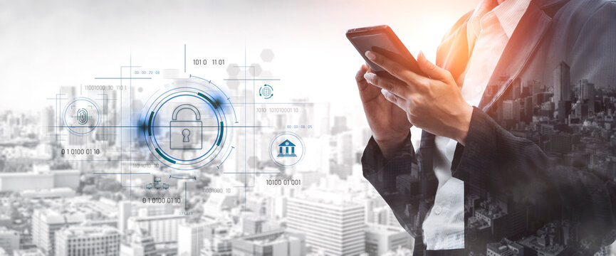 Cybersecurity system interface with biometric lock and data protection. Cybersecurity protects access, identity, cyber security prevents threats, and cyber security supports digital systems. Vouch