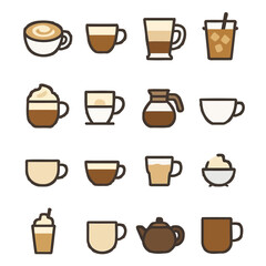 Fototapeta premium Diverse Coffee Collection: An assortment of coffee beverages in a variety of cups, ranging from espresso to latte and more