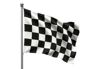 Checkered flag waving on a pole, representing motorsport, race winners, challenges, celebration, and triumph, transparent background
