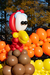 Colorful festive Thanksgiving turkey made out of balloons