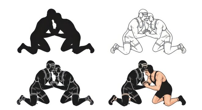 Grappling Wrestlers Illustrations & Vectors isolate on white background

