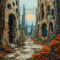 Surreal landscape. The fantastic reality of dreams. Another world.