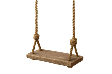 Nostalgic wooden swing with sturdy rope creating a joyful childhood memory on transparent background