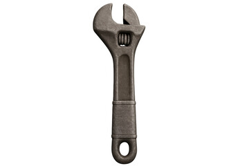 Adjustable wrench for various mechanical, handyman, and trade jobs. Metal spanner with open jaws for fixing and tightening on transparent background