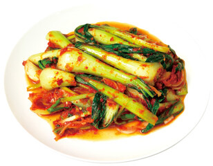 Korean Bok Choy Kimchi on White Plate
