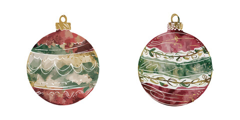 Watercolour Christmas Bauble Illustration and Festive Decoration