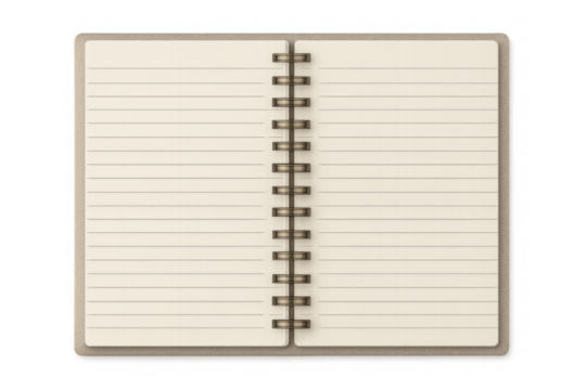 Open blank lined spiral notebook with empty pages, diary or journal for writing ideas and planning tasks