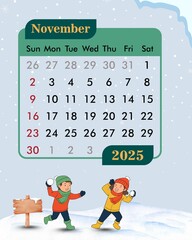 November calendar with snow theme