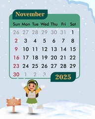 November calendar with snow theme