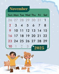 November calendar with snow theme