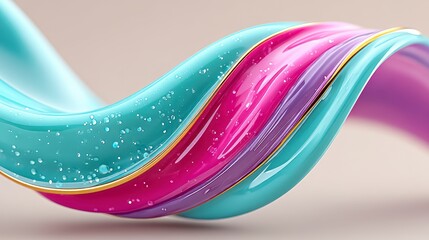 Elegant Swirling Ribbon with Turquoise Pink and Purple Layers on Beige Background