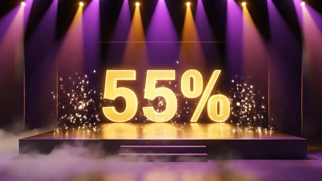 55 percent discount reveal on stage with spotlights