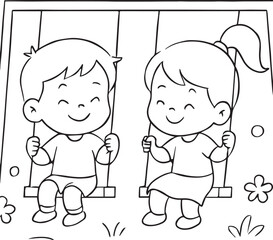 Minimal Toddler Silhouette Collection – Clean Baby Activity Line Art on White Background-kids swing , happy faces