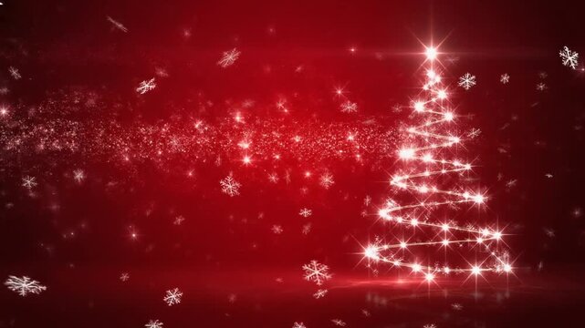 Magical Christmas animation featuring a sparkling red background with whirling snowflakes, MP4 video. AI