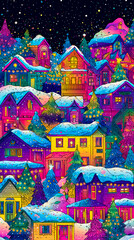 Colorful Christmas Lights In Snow