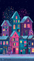 Colorful Christmas Lights In Snow