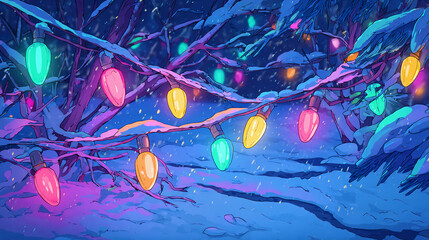 Colorful Christmas Lights In Snow