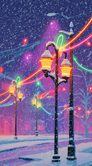 Colorful Christmas Lights In Snow