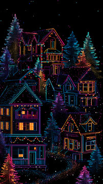 Colorful Christmas Lights In Snow