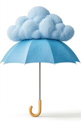 Light Blue Umbrella with Fluffy Cloud, Whimsical Weather Illustration