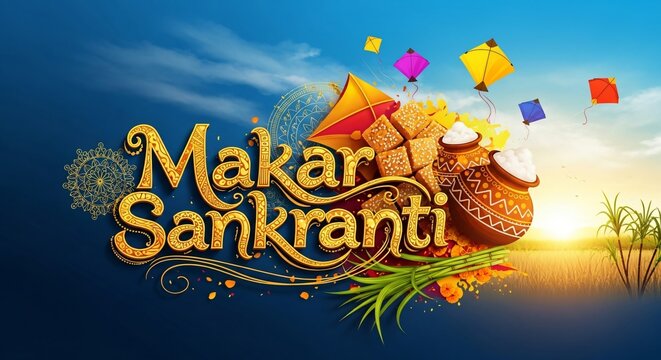 Makar Sankranti Festival Indian Kite Flying Celebration With Sweets And Traditional Decorations Background