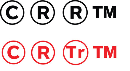 Copyright Registered Trademark and Trademark Symbols in Black and Red copyright symbol