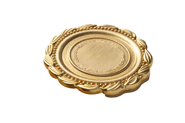 Luxurious golden award emblem adorned with a meticulously crafted laurel wreath, showcasing a polished blank center, perfect for personalized engraving, symbolizing success and honor