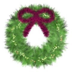 Realistic Christmas Wreath with Red Ribbon Illustration