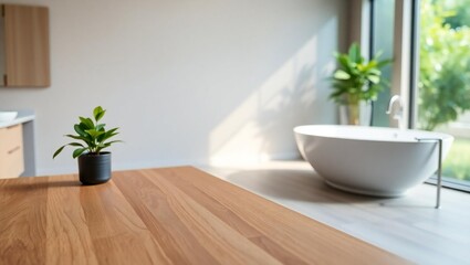 Modern bathroom with freestanding tub and large window with natural light