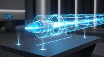 advanced futuristic holographic laser technology demonstration in a high-tech laboratory setting