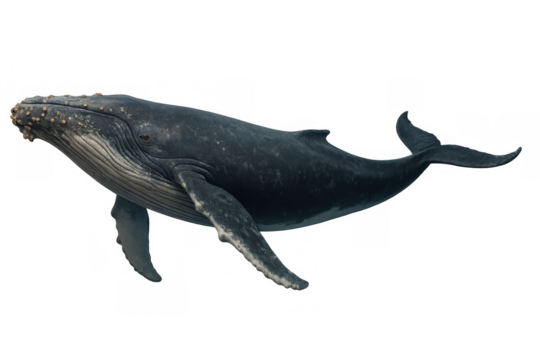 Humpback whale swimming underwater, showing marine wildlife, ocean animal on transparent background