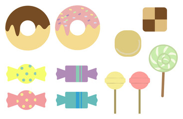 お菓子の可愛いフラットイラストセット