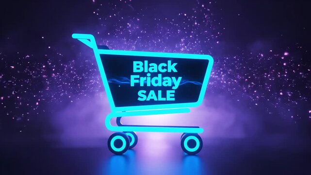 black friday sale shopping cart neon glow
