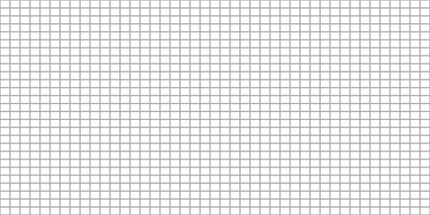 Grid paper long banner. Notebook paper. Grid on white background. Technical architect blank. Graph sketch. Checkered backdrop of map. Printable geometric design elements. Vector illustration.