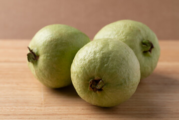Fresh guava on wooden background, Tropical fruit high vitamin C