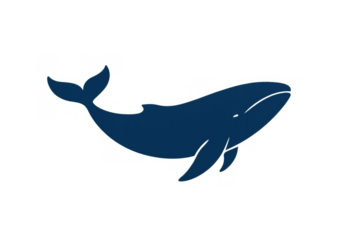 Blue whale silhouette swimming, marine mammal icon representing ocean wildlife, habitat, and conservation efforts on a transparent background