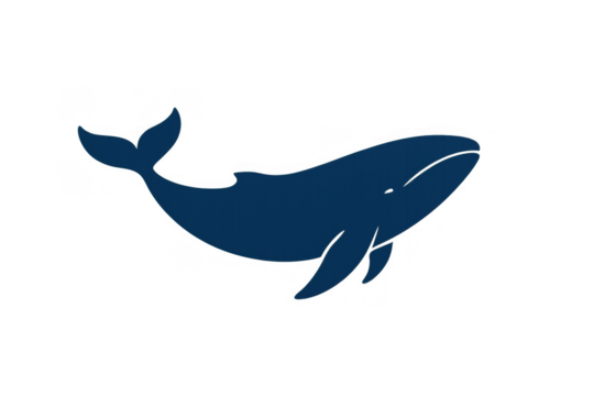 Blue whale silhouette swimming, marine mammal icon representing ocean wildlife, habitat, and conservation efforts on a transparent background