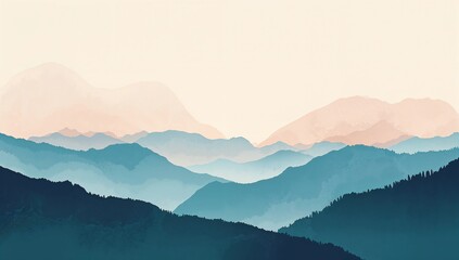 Naklejka premium Mountains in the Fog Landscape