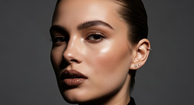 Closeup portrait of a woman with radiant skin and subtle makeup. - Powered by Adobe