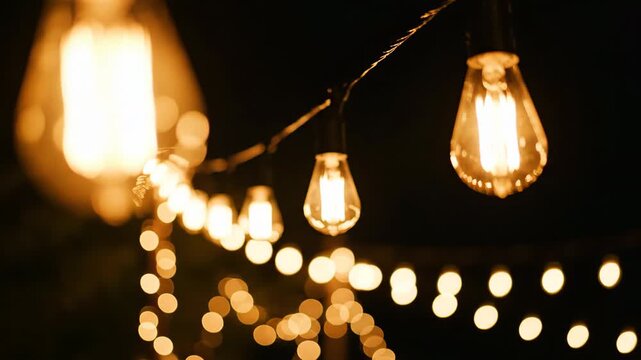 Vintage Edison bulb string lights create a warm inviting ambiance for outdoor events and gatherings